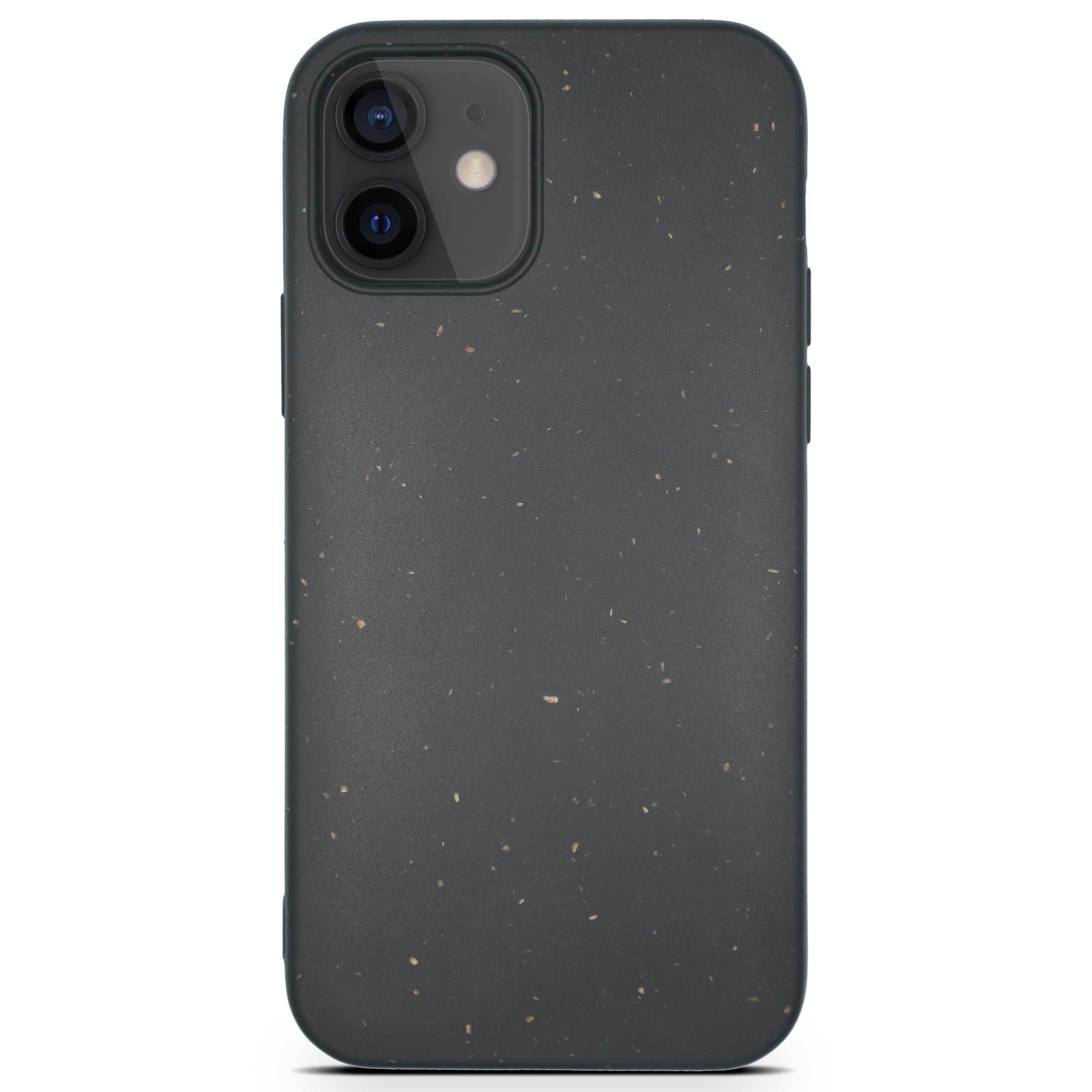 Black biodegradable phone case made from plant-based materials, showcasing its sleek design and natural texture.