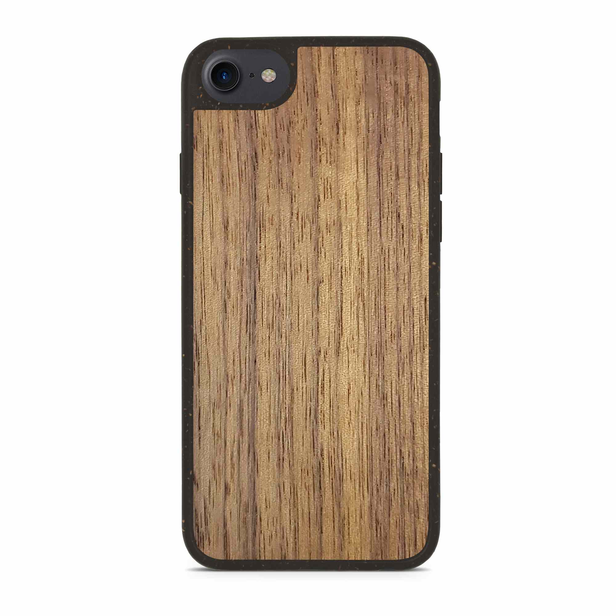 Biodegradable Wood Backing Phone Case in black, showcasing unique wood grain and eco-friendly design.