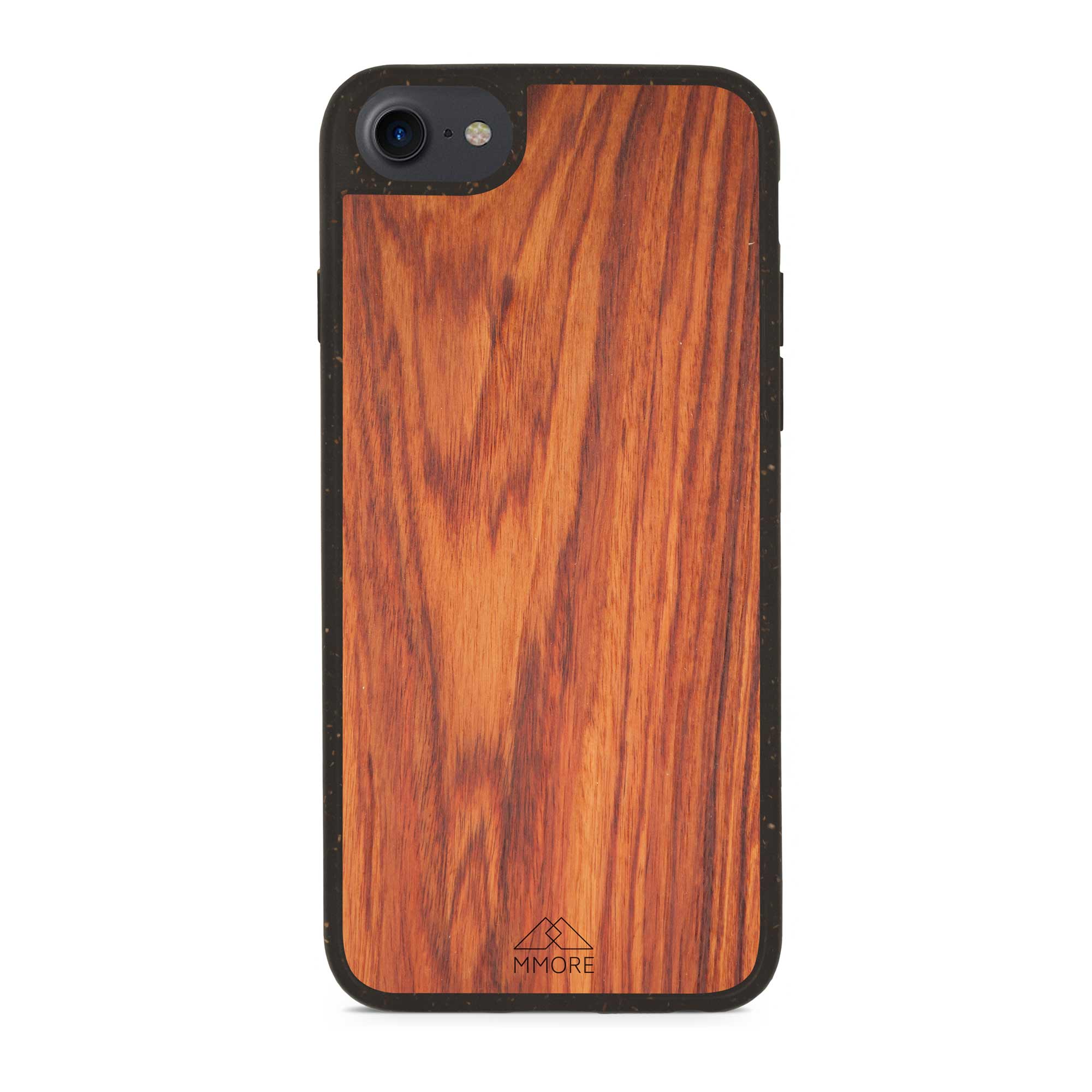 Biodegradable Wood Backing Phone Case in black, showcasing unique wood grain and eco-friendly design.