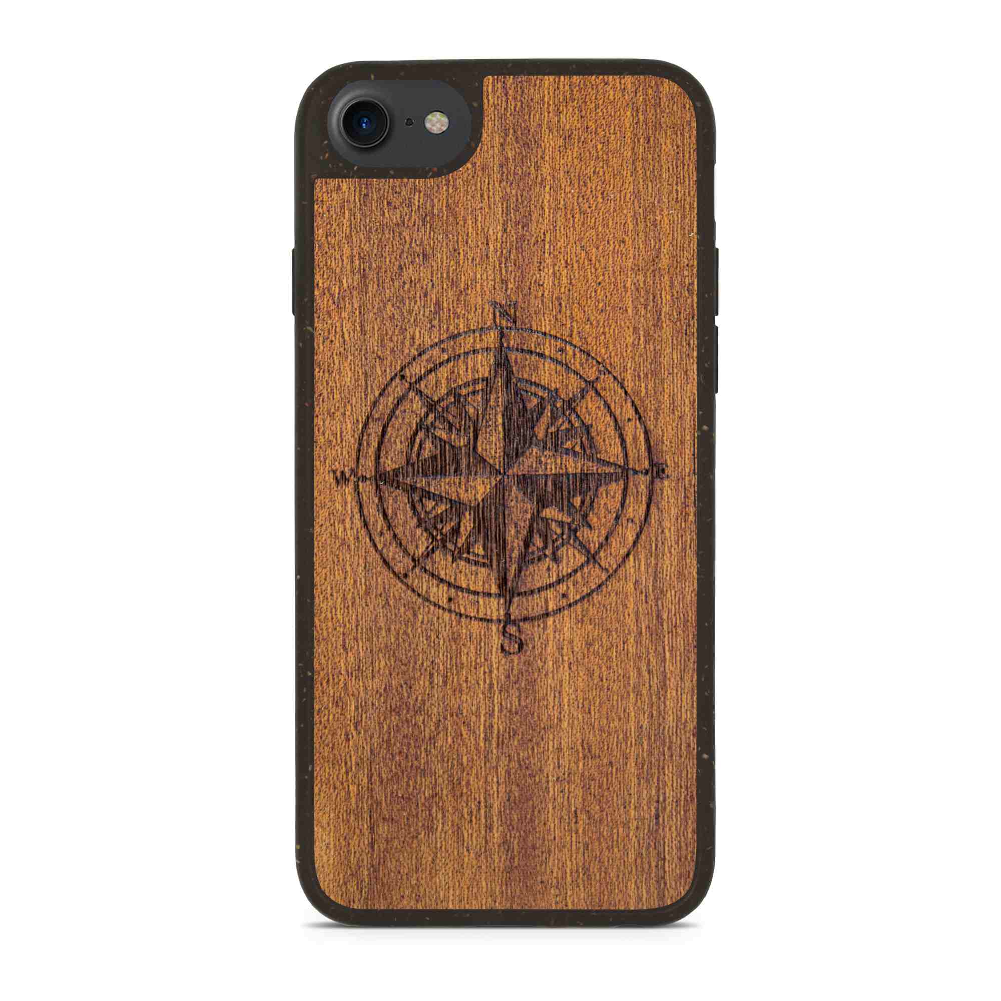 Biodegradable Wood Backing Phone Case in black, showcasing unique wood grain and eco-friendly design.