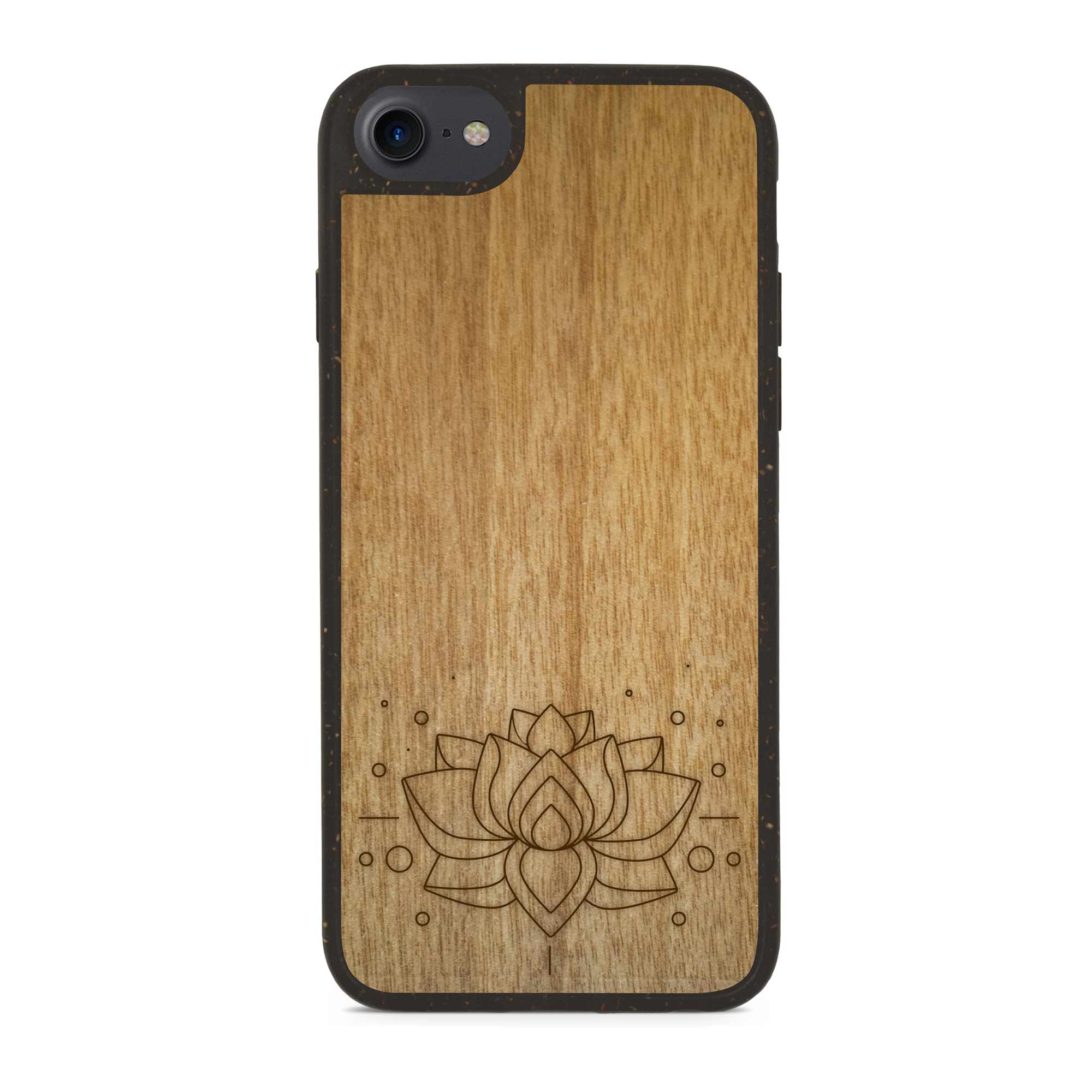 Biodegradable Wood Backing Phone Case in black, showcasing unique wood grain and eco-friendly design.