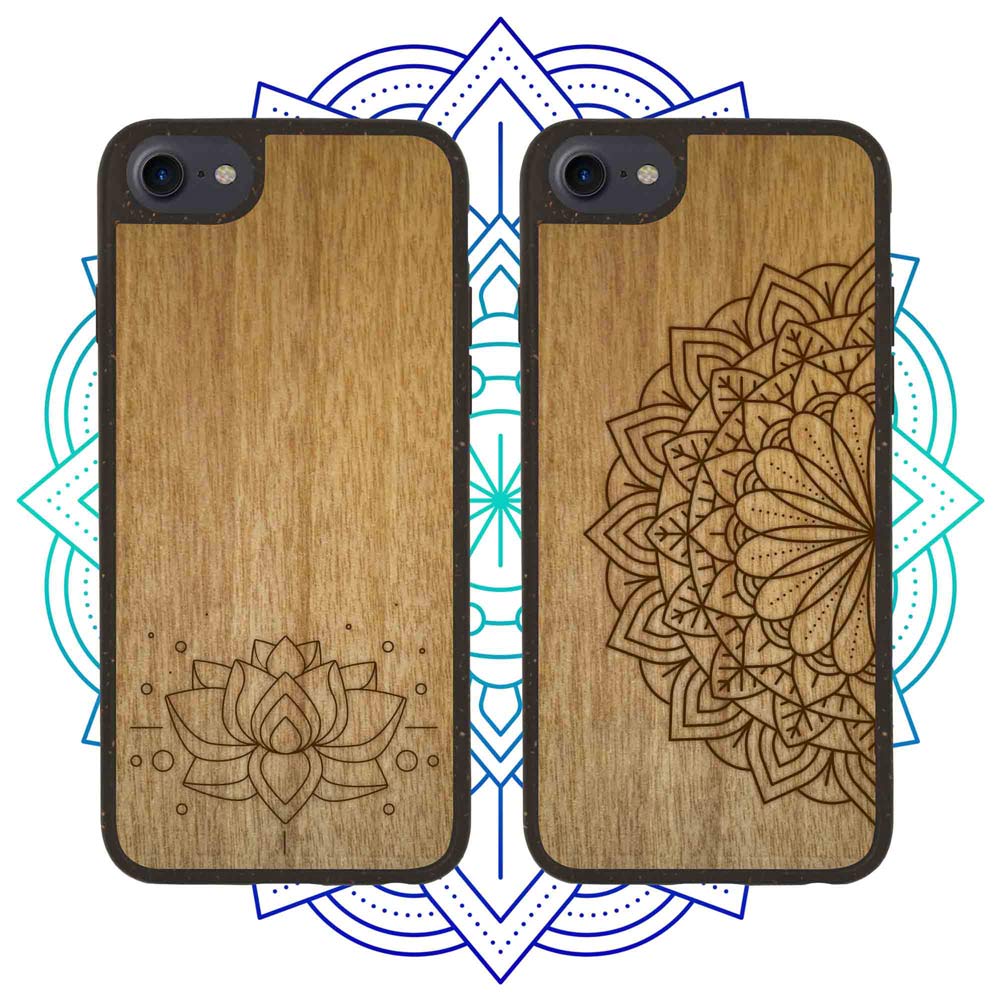 Biodegradable Wood Backing Phone Case in black, showcasing unique wood grain and eco-friendly design.