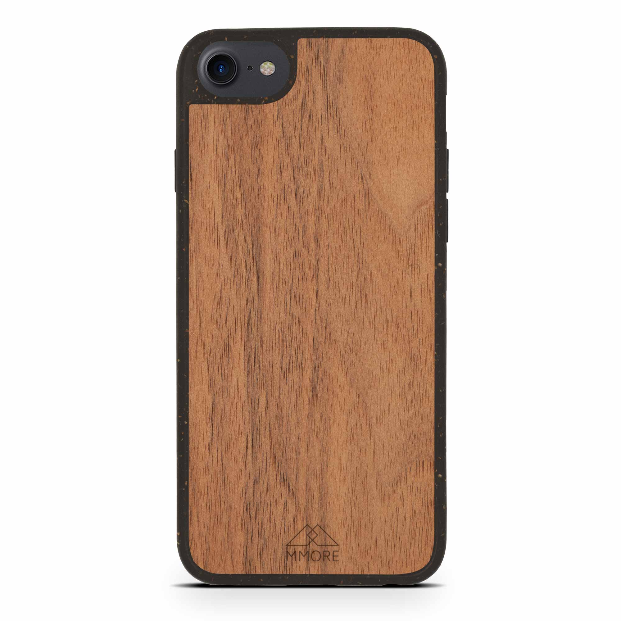 Biodegradable Wood Backing Phone Case in black, showcasing unique wood grain and eco-friendly design.