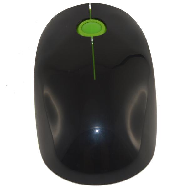 Black and Green 3 Key Ergonomic Wireless Mouse showcasing its sleek design and ergonomic shape.