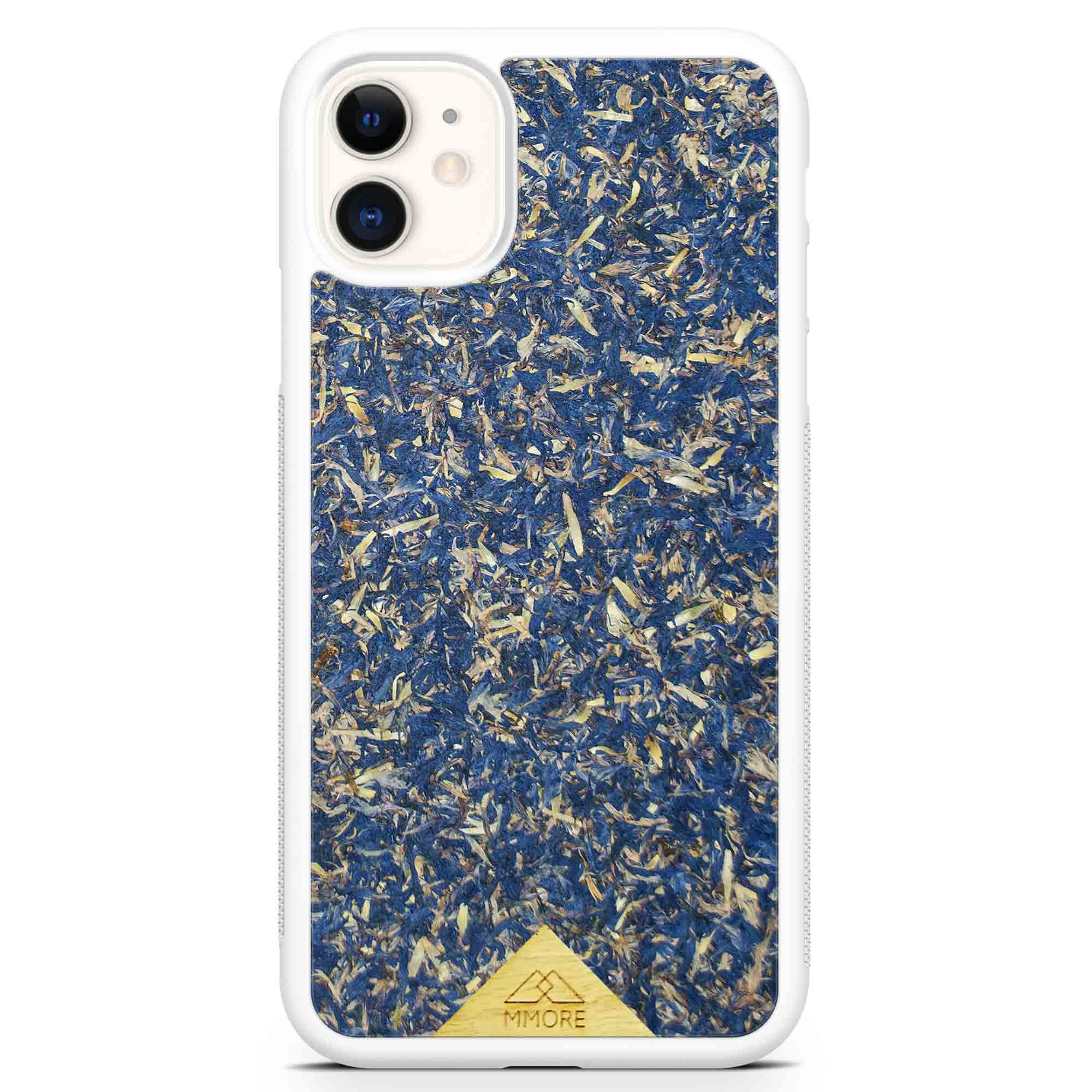 A vibrant Blue Cornflower Phone Case showcasing pressed blue petals, elegantly designed for smartphones.