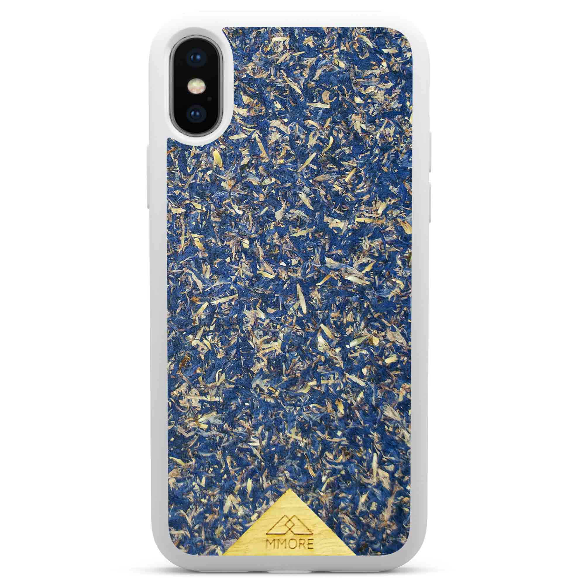 A vibrant Blue Cornflower Phone Case showcasing pressed blue petals, elegantly designed for smartphones.