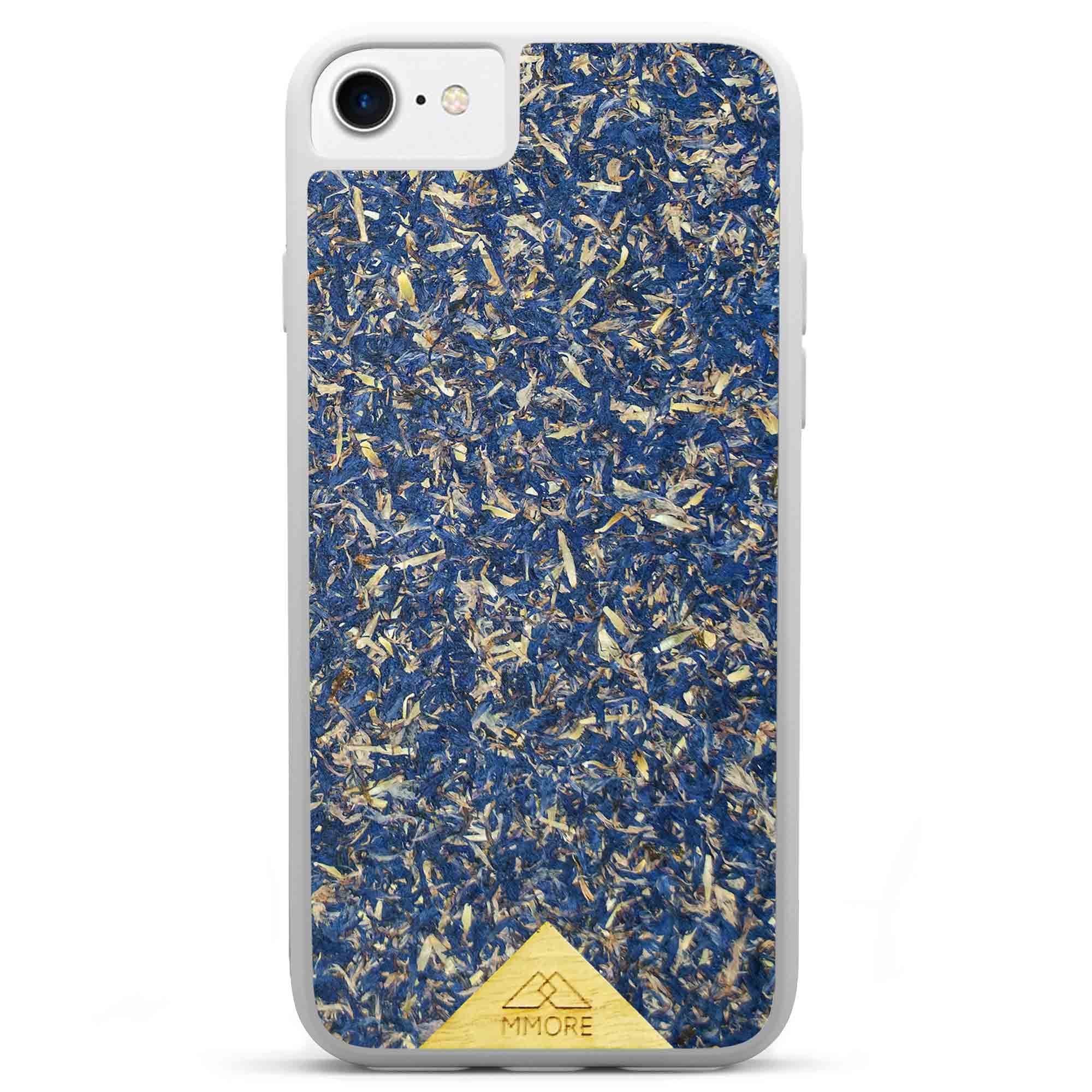 A vibrant Blue Cornflower Phone Case showcasing pressed blue petals, elegantly designed for smartphones.