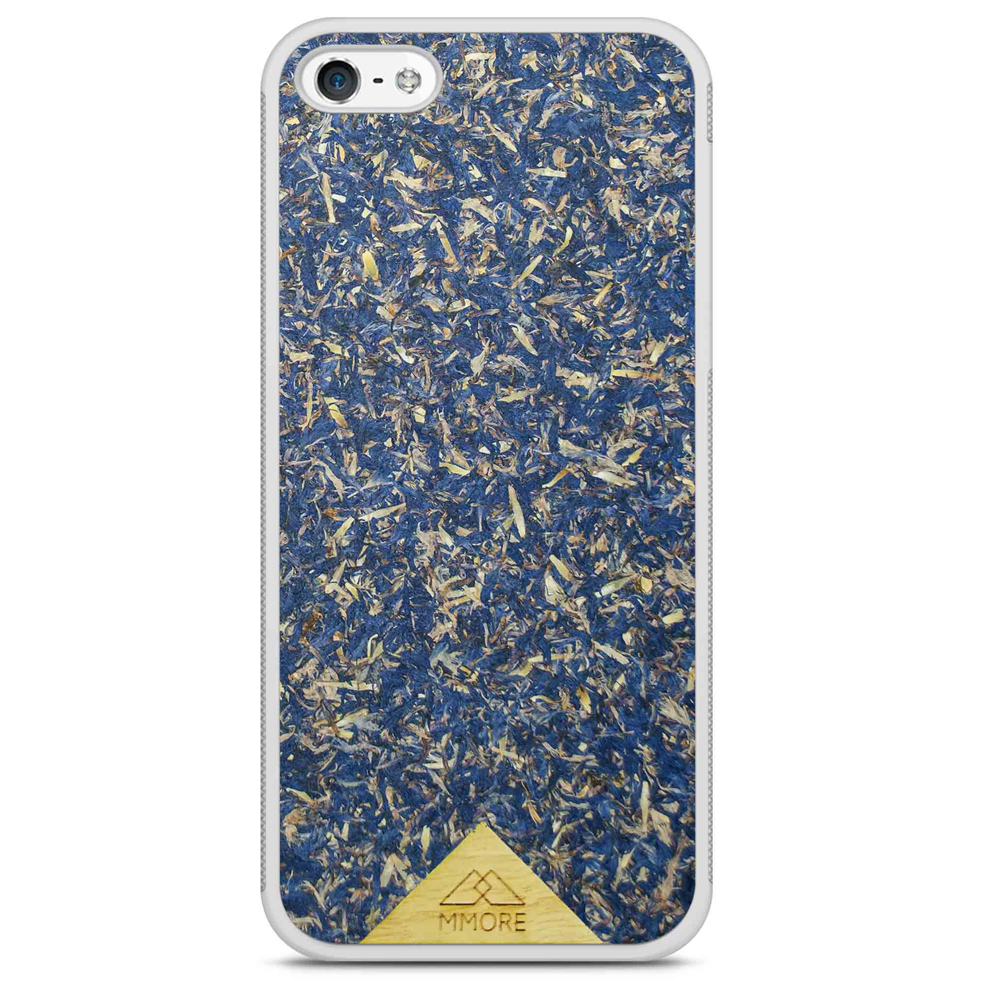 A vibrant Blue Cornflower Phone Case showcasing pressed blue petals, elegantly designed for smartphones.