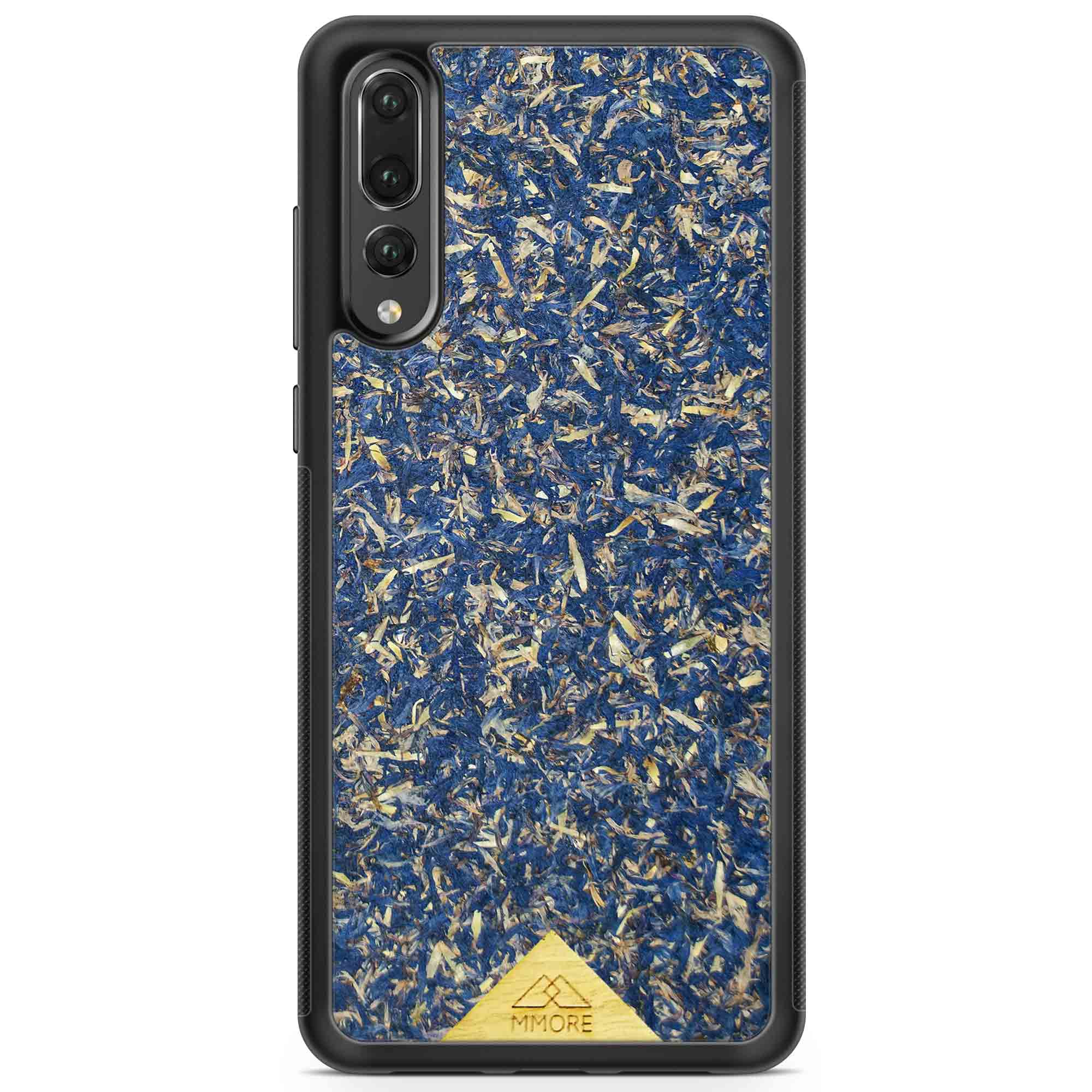 A vibrant Blue Cornflower Phone Case showcasing pressed blue petals, elegantly designed for smartphones.