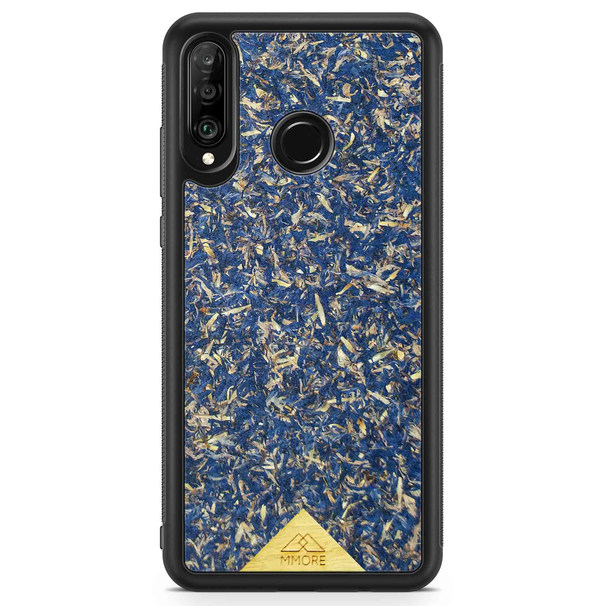 A vibrant Blue Cornflower Phone Case showcasing pressed blue petals, elegantly designed for smartphones.