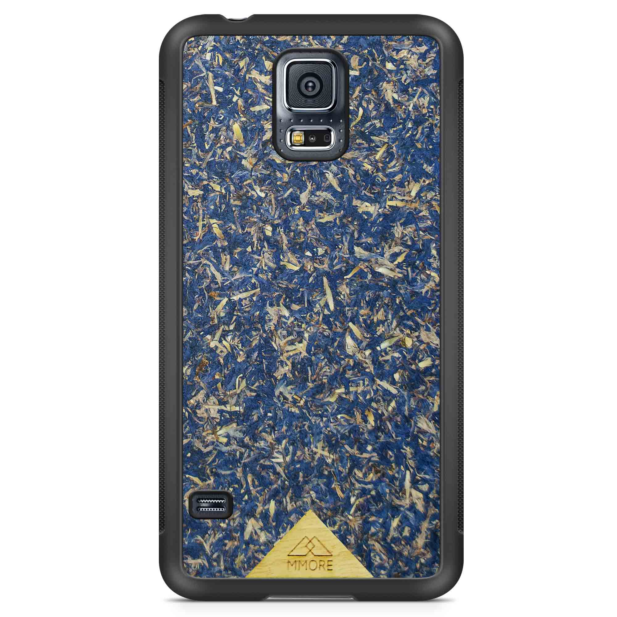 A vibrant Blue Cornflower Phone Case showcasing pressed blue petals, elegantly designed for smartphones.