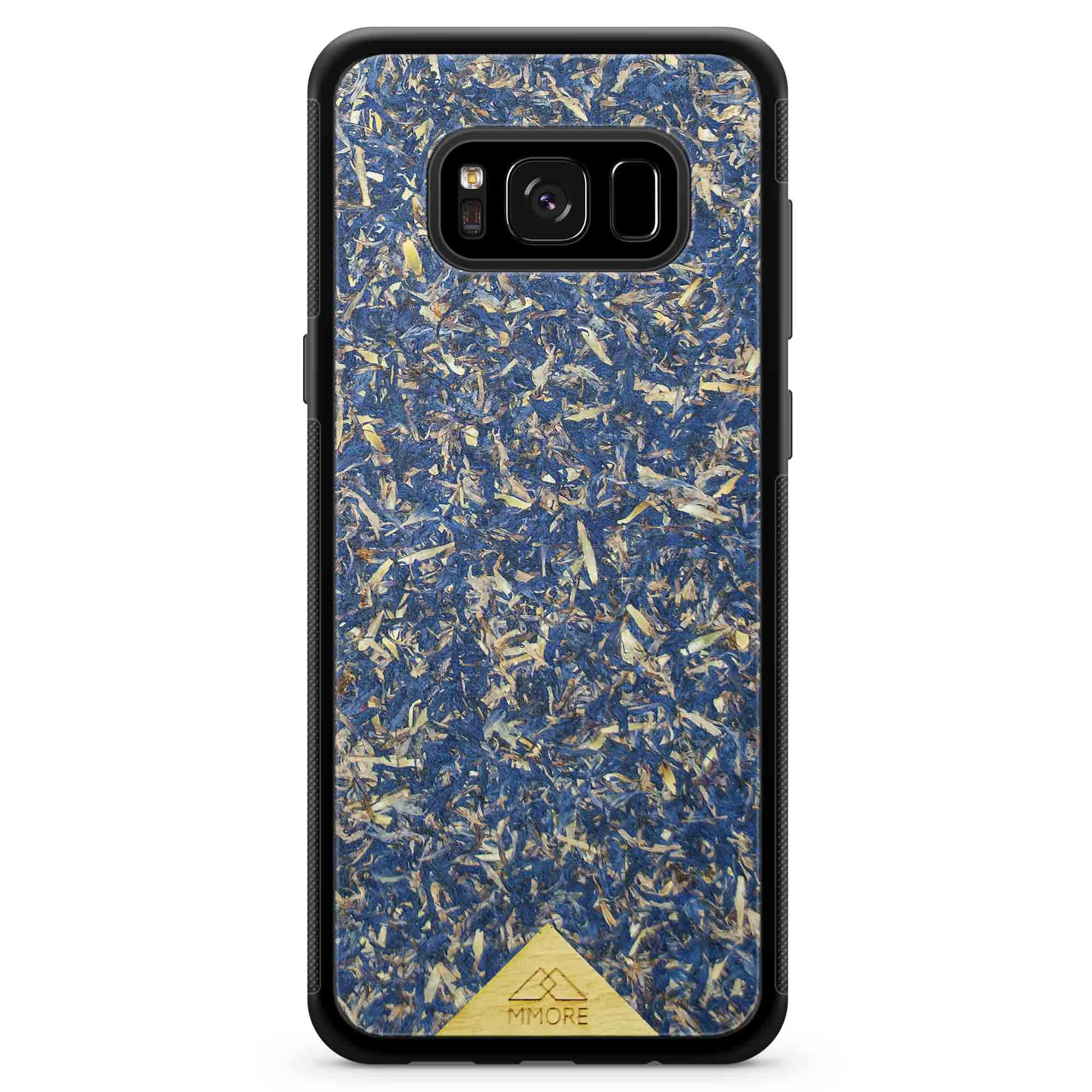 A vibrant Blue Cornflower Phone Case showcasing pressed blue petals, elegantly designed for smartphones.