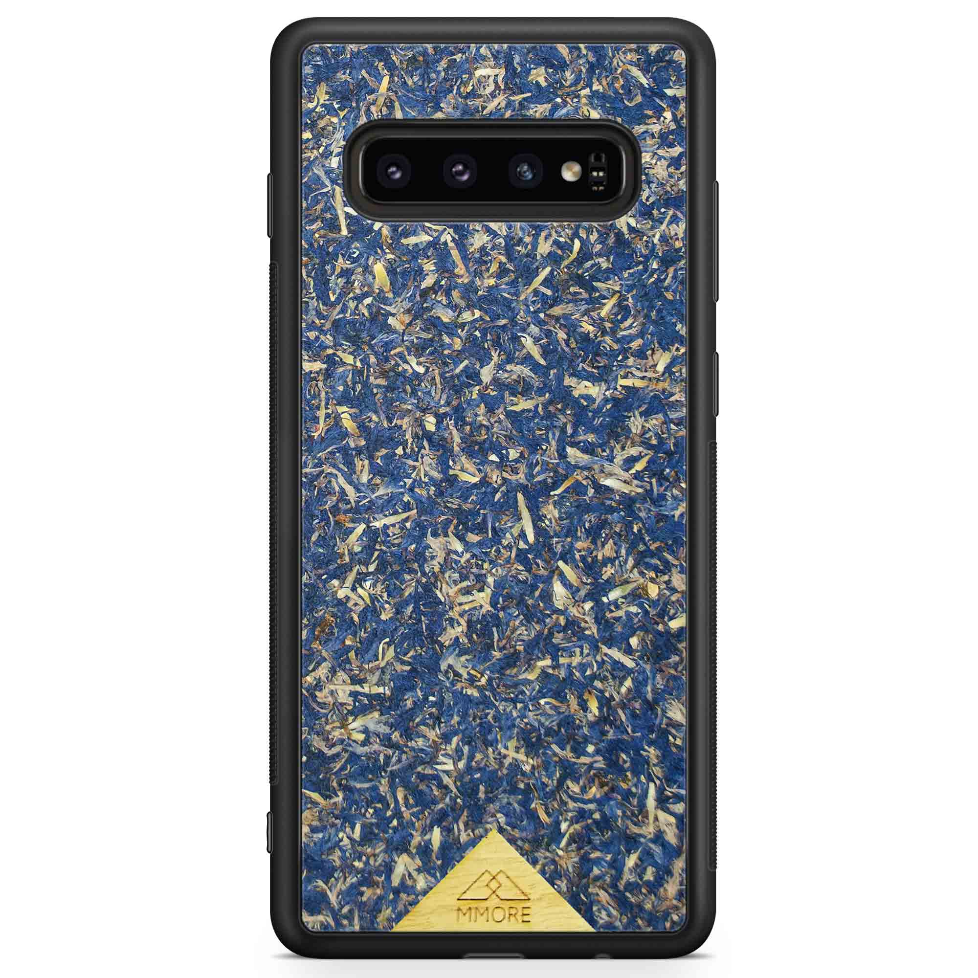 A vibrant Blue Cornflower Phone Case showcasing pressed blue petals, elegantly designed for smartphones.