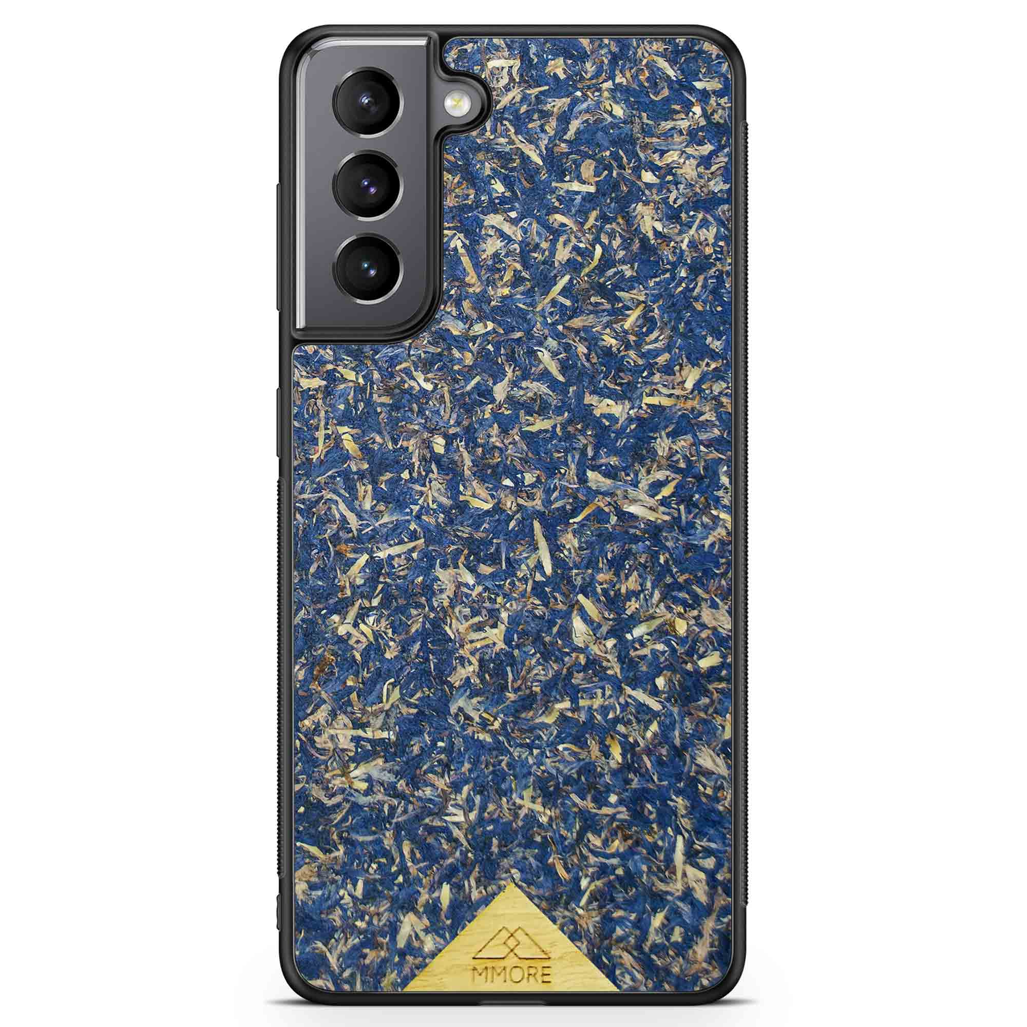 A vibrant Blue Cornflower Phone Case showcasing pressed blue petals, elegantly designed for smartphones.