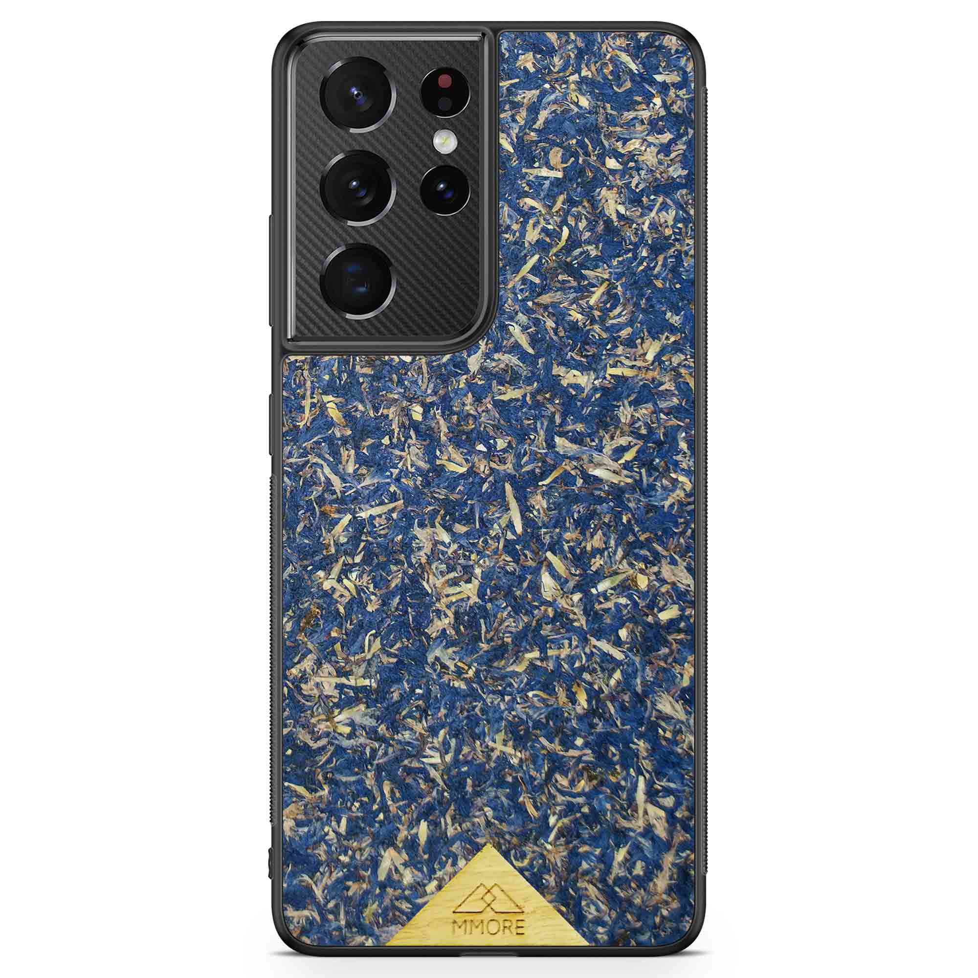 A vibrant Blue Cornflower Phone Case showcasing pressed blue petals, elegantly designed for smartphones.