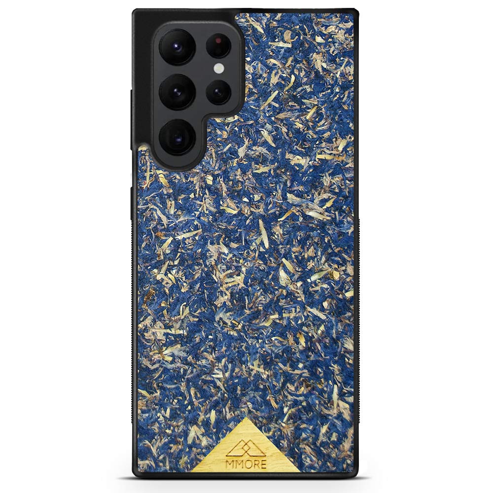 A vibrant Blue Cornflower Phone Case showcasing pressed blue petals, elegantly designed for smartphones.