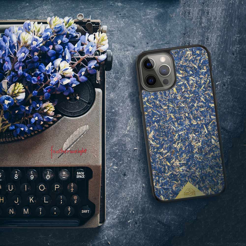 A vibrant Blue Cornflower Phone Case showcasing pressed blue petals, elegantly designed for smartphones.