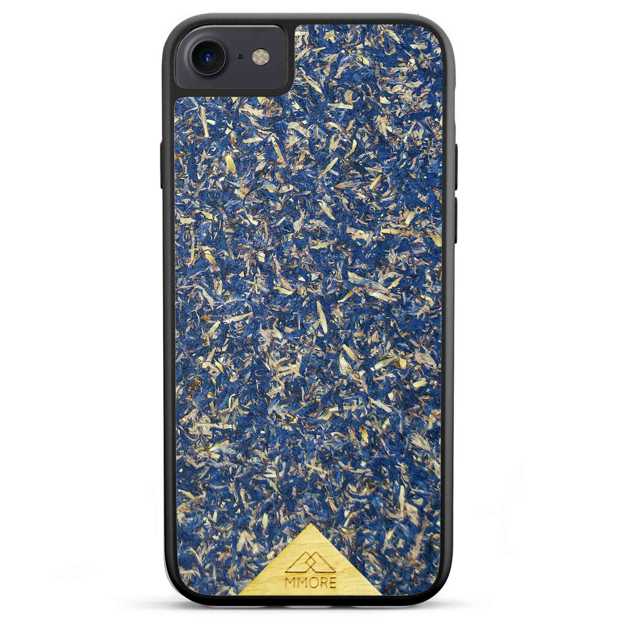 A vibrant Blue Cornflower Phone Case showcasing pressed blue petals, elegantly designed for smartphones.