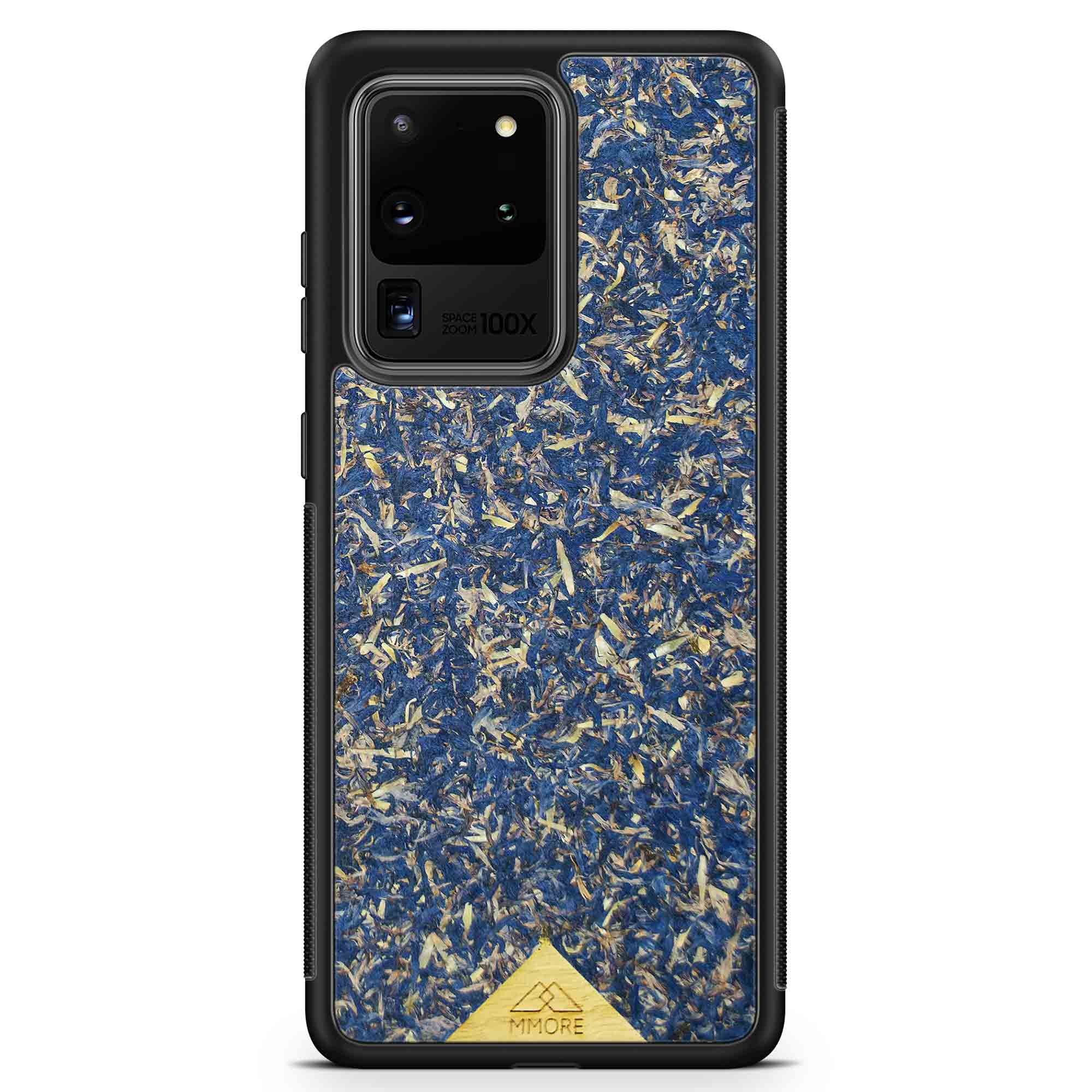 A vibrant Blue Cornflower Phone Case showcasing pressed blue petals, elegantly designed for smartphones.