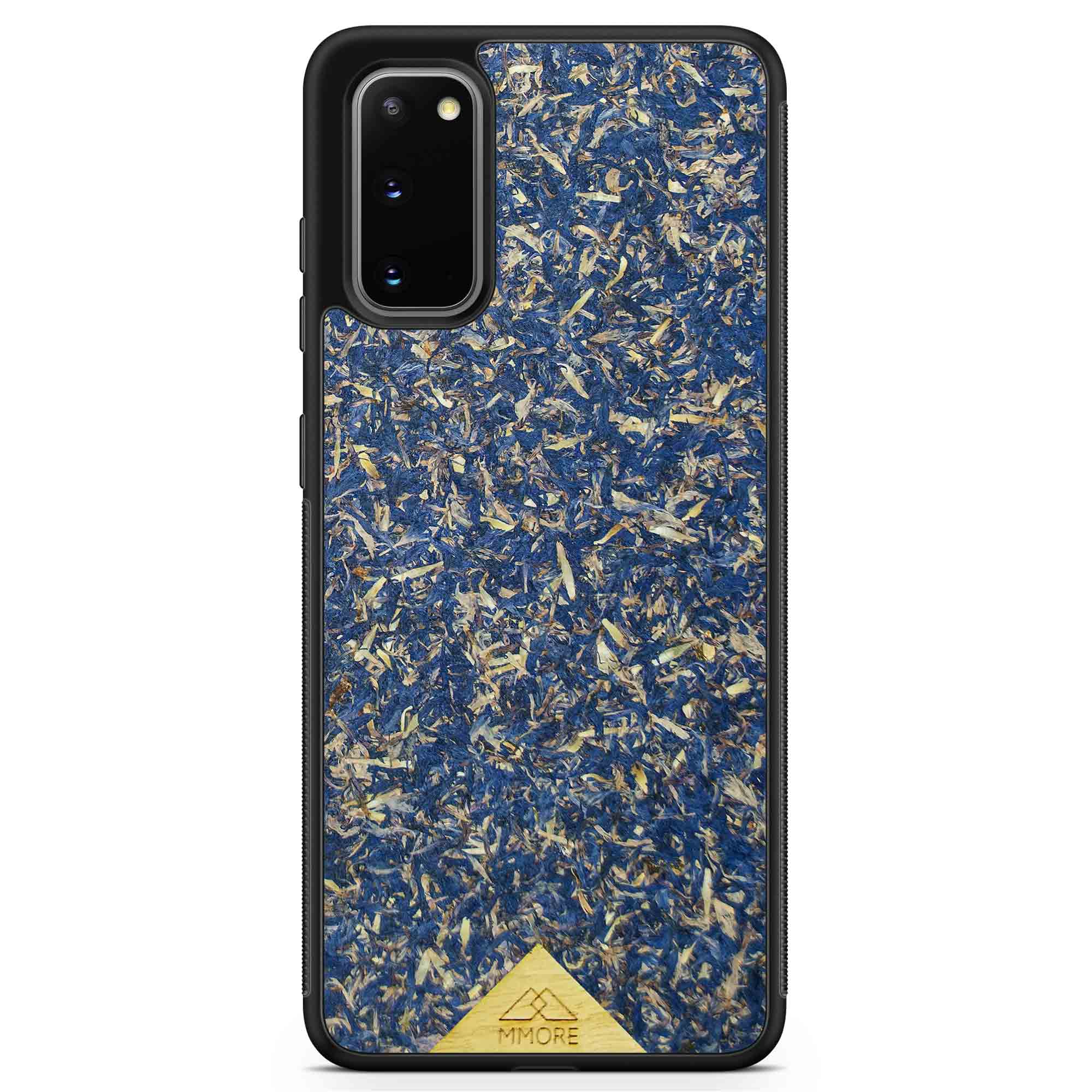 A vibrant Blue Cornflower Phone Case showcasing pressed blue petals, elegantly designed for smartphones.