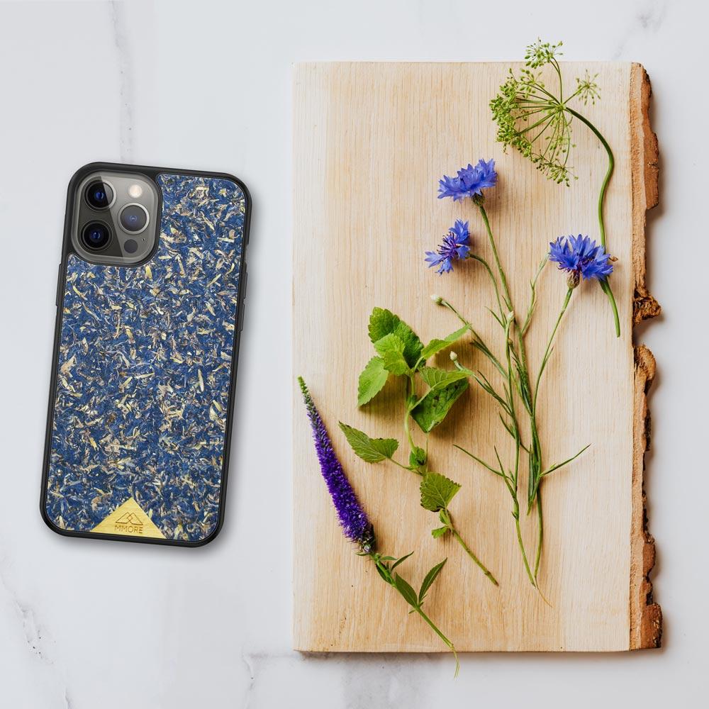 A vibrant Blue Cornflower Phone Case showcasing pressed blue petals, elegantly designed for smartphones.