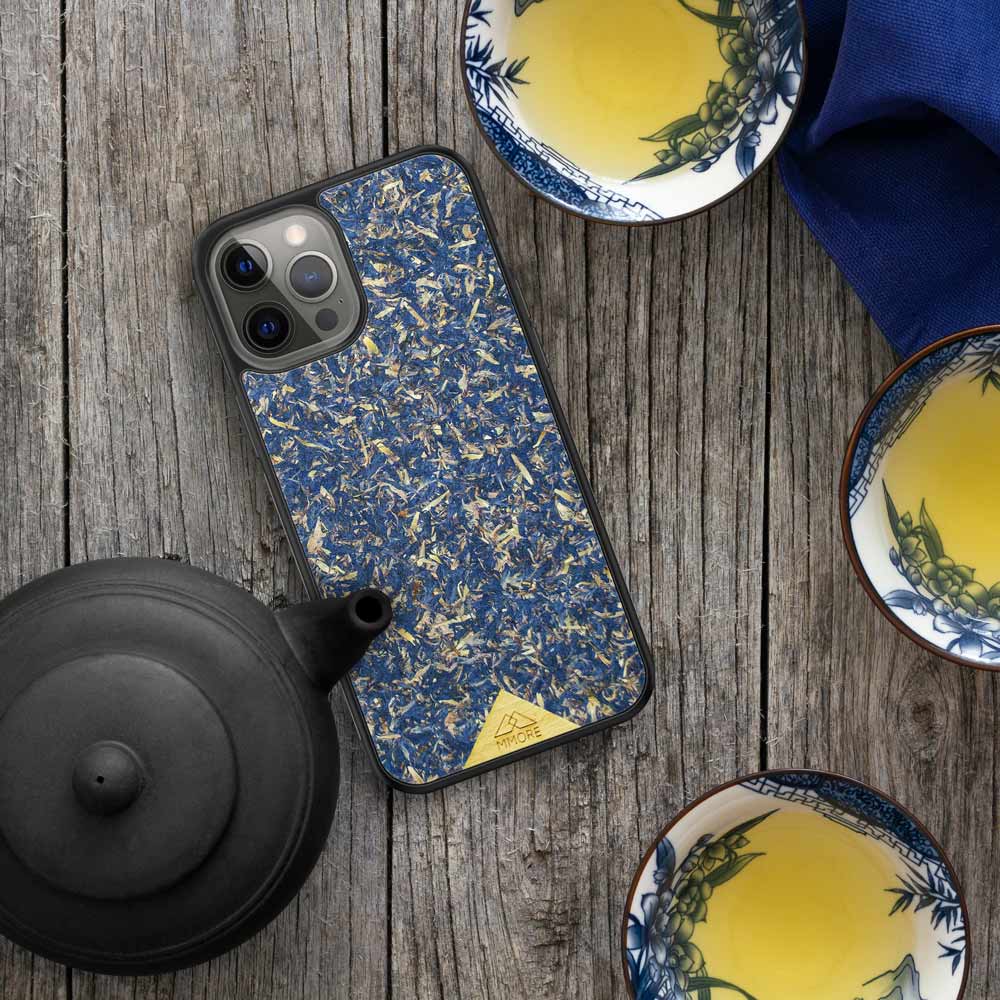 A vibrant Blue Cornflower Phone Case showcasing pressed blue petals, elegantly designed for smartphones.