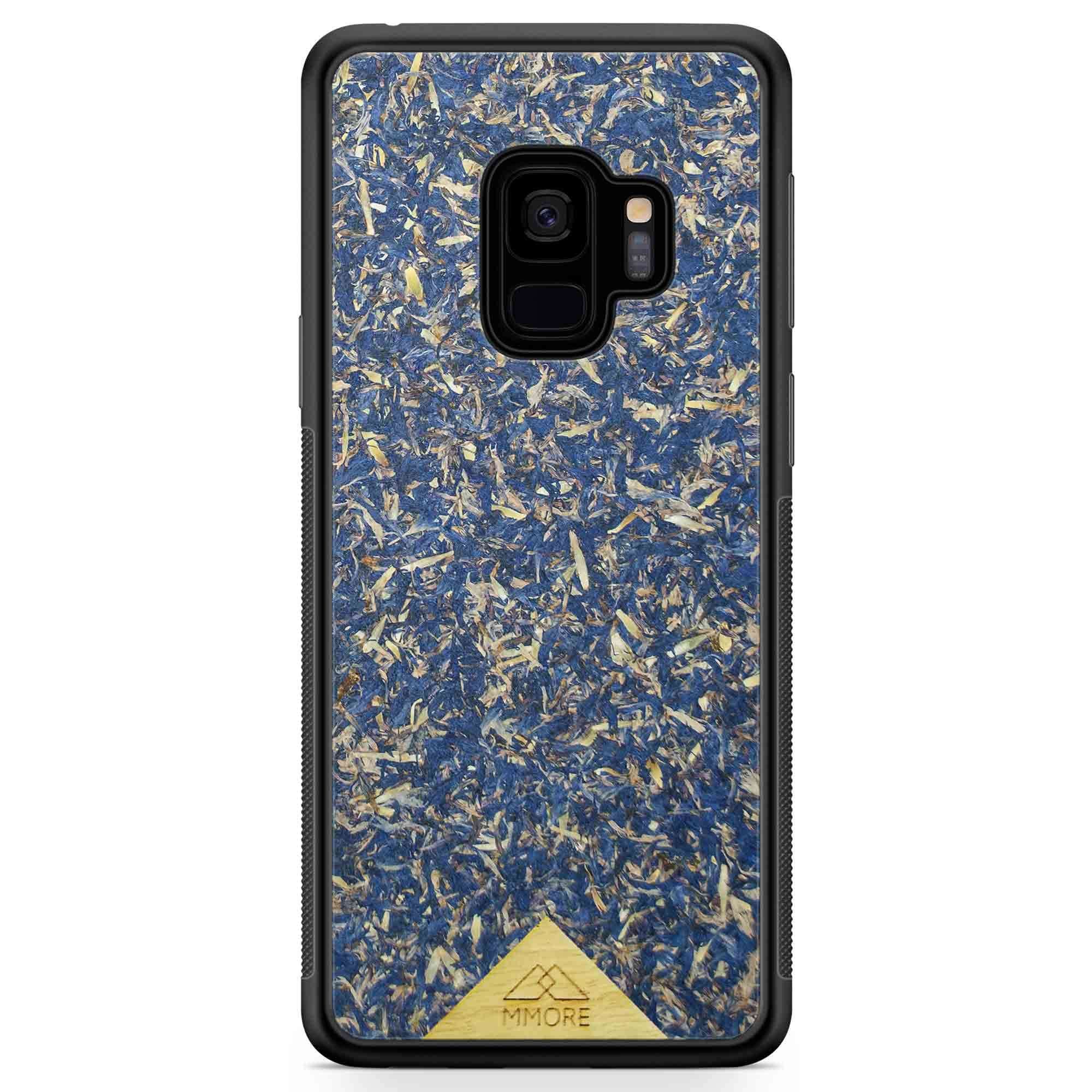 A vibrant Blue Cornflower Phone Case showcasing pressed blue petals, elegantly designed for smartphones.