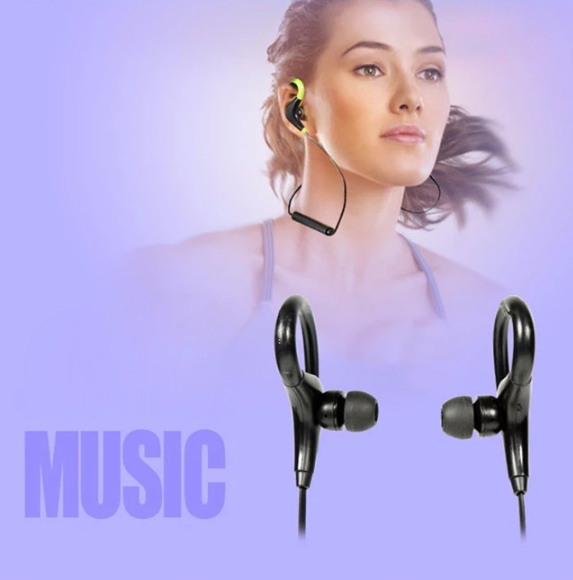 Bluetooth Earphones with Ear Hook in bright yellow color, showcasing a sleek design and comfortable fit for active use.