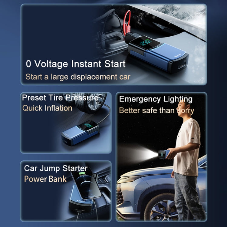 BN03H 8400mAh Car Emergency Start Power Supply with integrated air pump, showcasing its compact design and LED display.