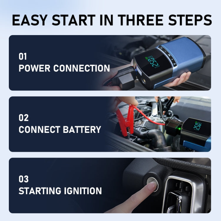 BN03H 8400mAh Car Emergency Start Power Supply with integrated air pump, showcasing its compact design and LED display.