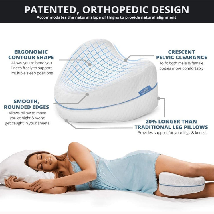 Body Memory Cotton Leg Pillow designed for orthopedic support, featuring a memory foam core and polyester cover, ideal for side sleepers.