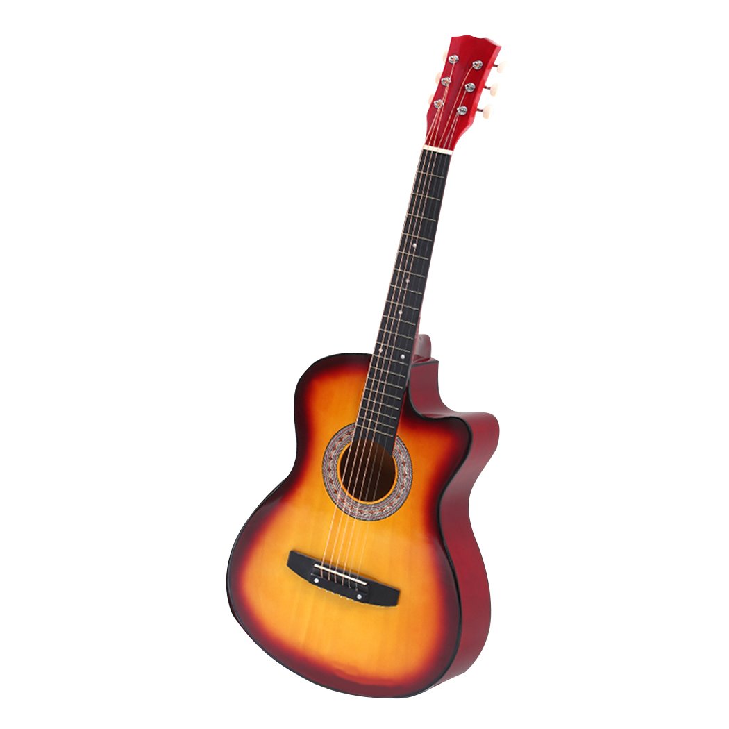 BoPeep 38 Inch Wooden Folk Acoustic Guitar with sunburst finish, showcasing its cutaway design and beautiful wood construction.