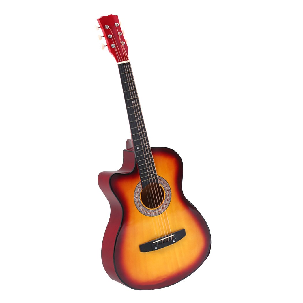 BoPeep 38 Inch Wooden Folk Acoustic Guitar with sunburst finish, showcasing its cutaway design and beautiful wood construction.