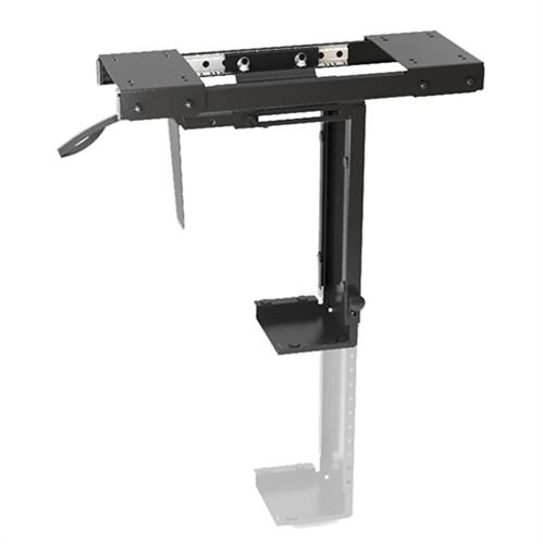 BRATECK Adjustable Under-Desk ATX Case Mount showcasing its sliding mechanism and swivel feature, designed for efficient CPU placement.