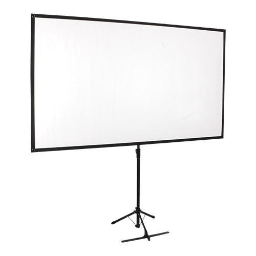 BRATECK Economy 80' Tripod Projector Screen with black backing and adjustable tripod stand, ideal for presentations and home cinema.