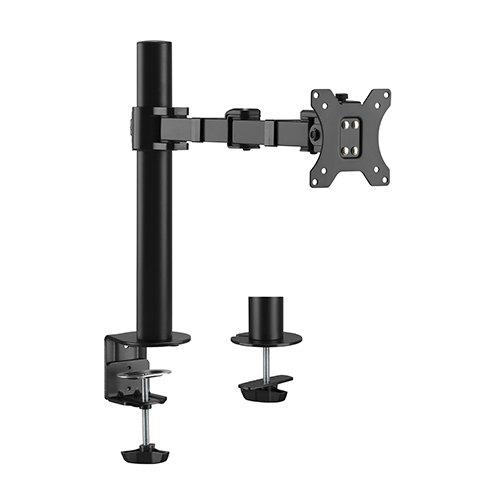 BRATECK Single Monitor Arm in matte black, showcasing adjustable height, swiveling arm, and cable management features.