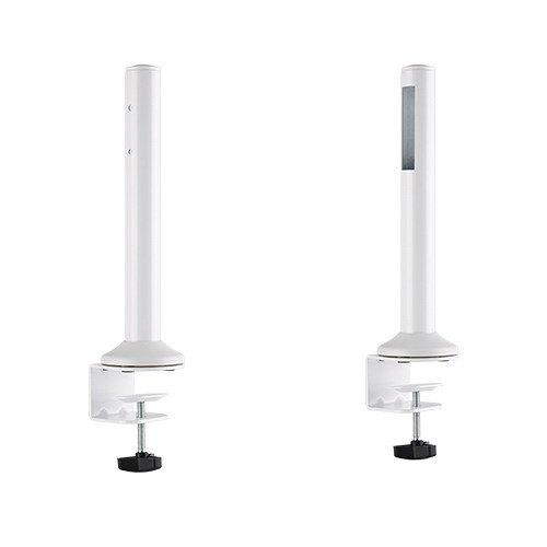 Brateck Slatwall Desk Mounting Pole in matte white finish, showcasing clamp and grommet installation options.