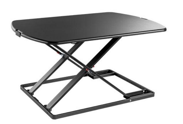 BRATECK Ultra-Slim Sit-Stand Desk Converter in black, showcasing its sleek design and adjustable height features.