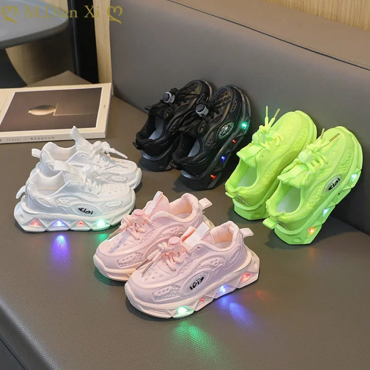 Breathable Lightweight Soft Sole Luminous Sports Casual Shoes featuring a synthetic PU upper, soft sole, and luminous design for kids.