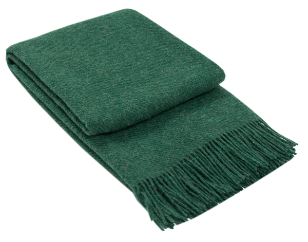 Brighton Throw blanket made from 100% New Zealand wool in emerald color, showcasing its luxurious texture and elegant design.