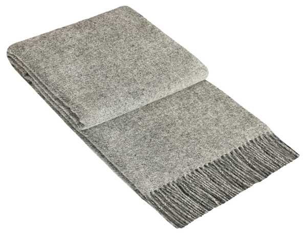 Brighton Throw blanket made from 100% New Zealand wool in grey, showcasing its thick and cozy texture.