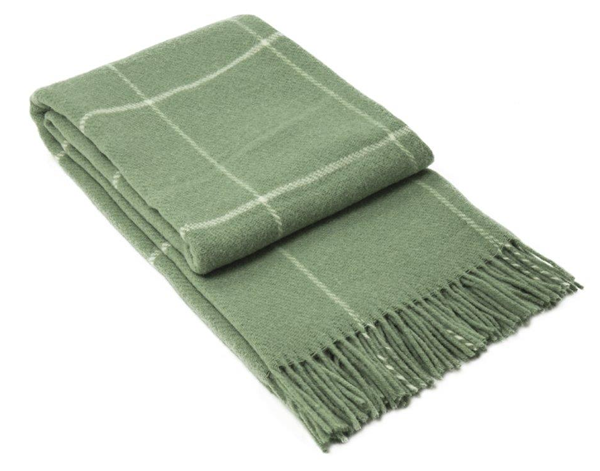 Brighton Throw blanket made from 100% New Zealand wool in a sage striped design, showcasing its soft texture and elegant pattern.