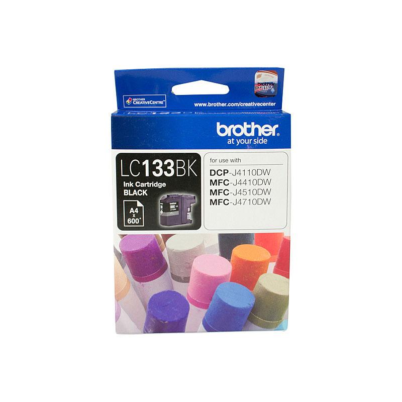 BROTHER LC133 Black Ink Cartridge with packaging, showcasing its features and compatibility.