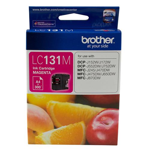 Brother LC-131M Magenta Ink Cartridge with vibrant color and design.