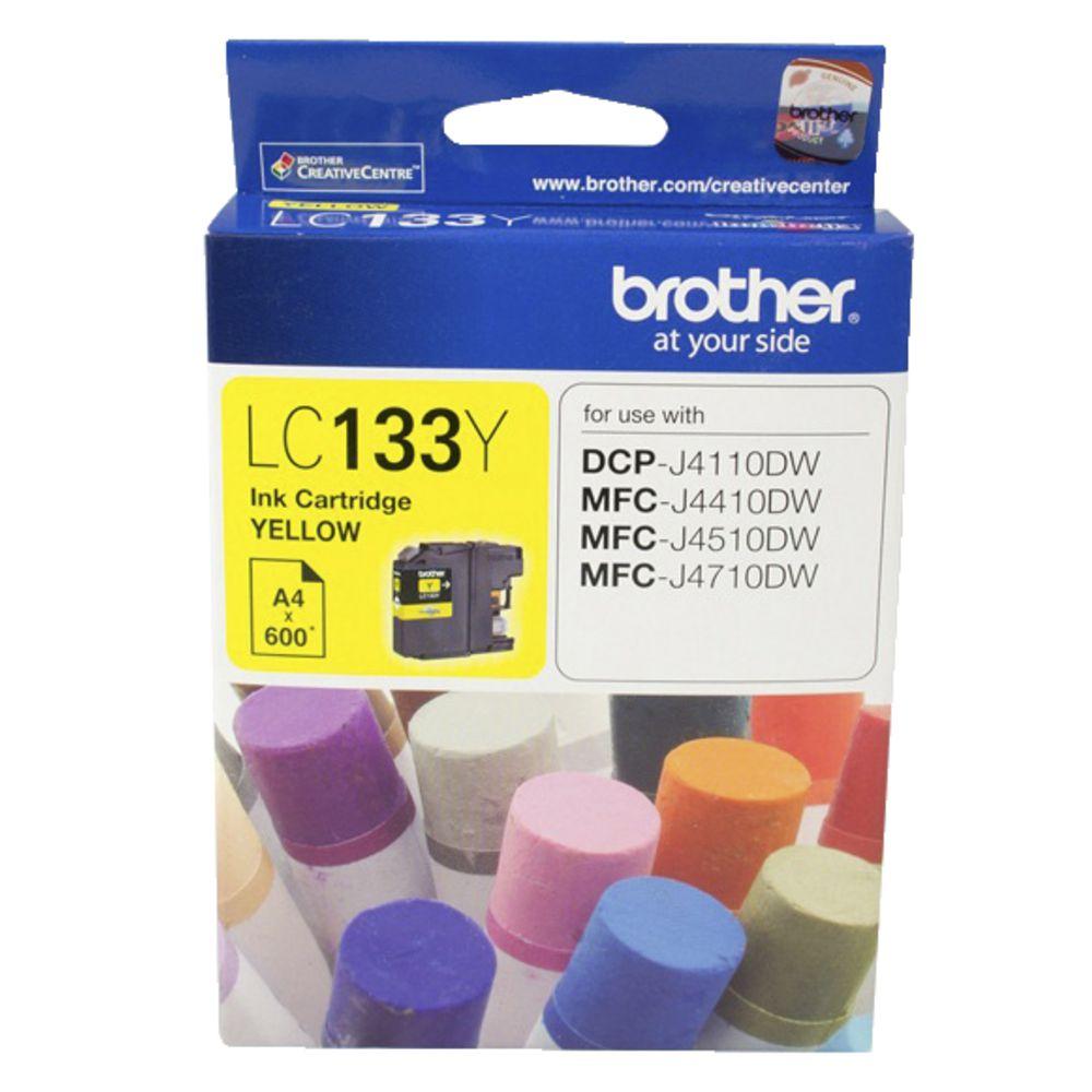 Brother LC-133 Yellow Ink Cartridge for MFC-J6520DW, J6720DW, J6920DW printers, showcasing vibrant yellow ink.