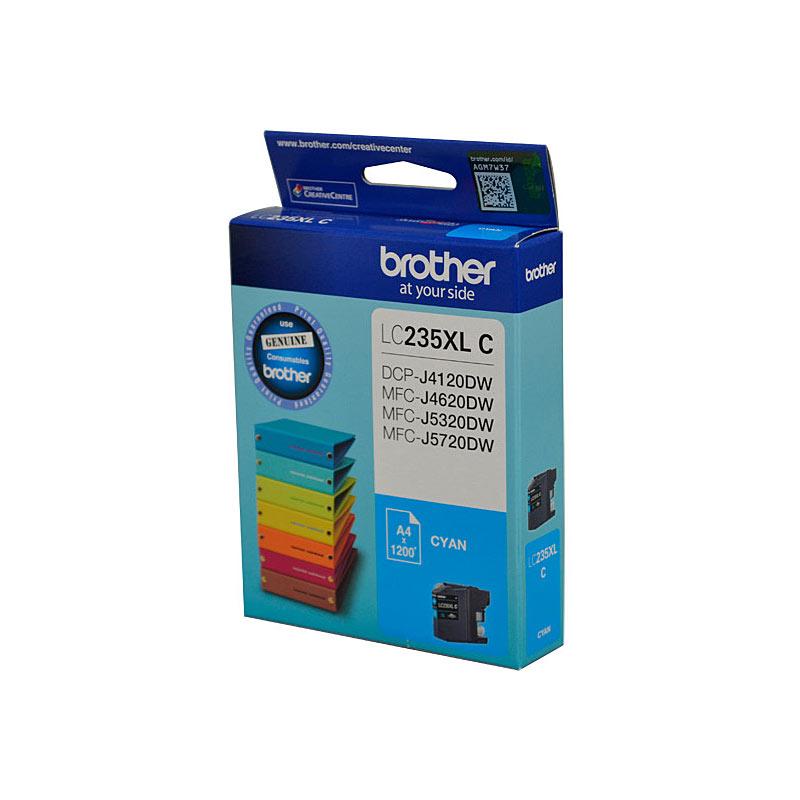 BROTHER LC235XL Cyan Ink Cartridge with vibrant cyan color, designed for high-quality printing.