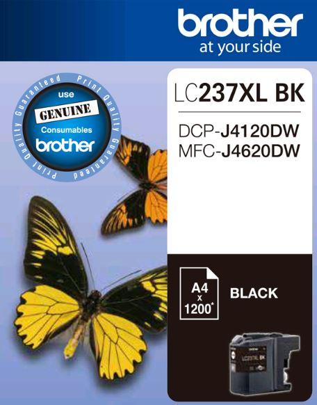 Brother LC237XLBKS Black Ink Cartridge designed for DCP-J4120DW and MFC-J4620DW printers, capable of printing up to 1200 pages.