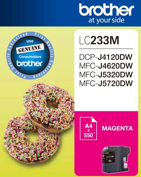 Brother LC233MS Magenta Ink Cartridge for Brother printers, designed for high-quality printing with a yield of up to 550 pages.