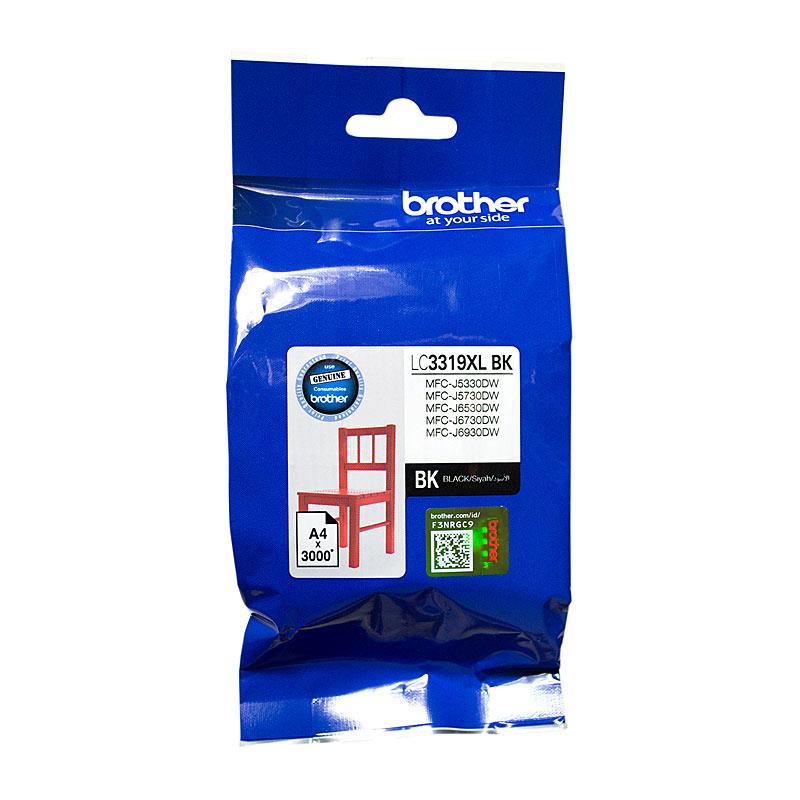 BROTHER LC3319XL Black Ink Cartridge with packaging, showcasing its high yield and compatibility with Brother printers.