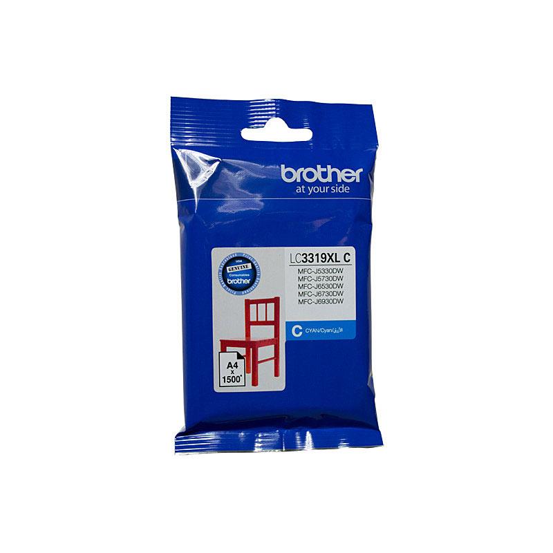 BROTHER LC3319XL Cyan Ink Cartridge with vibrant cyan color, designed for Brother printers, yielding up to 1500 pages.